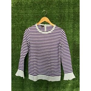 Talbots Women's Purple Gray Striped Lambswool Blend Pullover Sweater Size XS